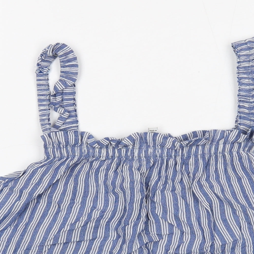 Bershka Womens Black Striped Cotton Cropped Tank Size L Square Neck