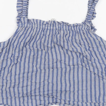 Bershka Womens Black Striped Cotton Cropped Tank Size L Square Neck