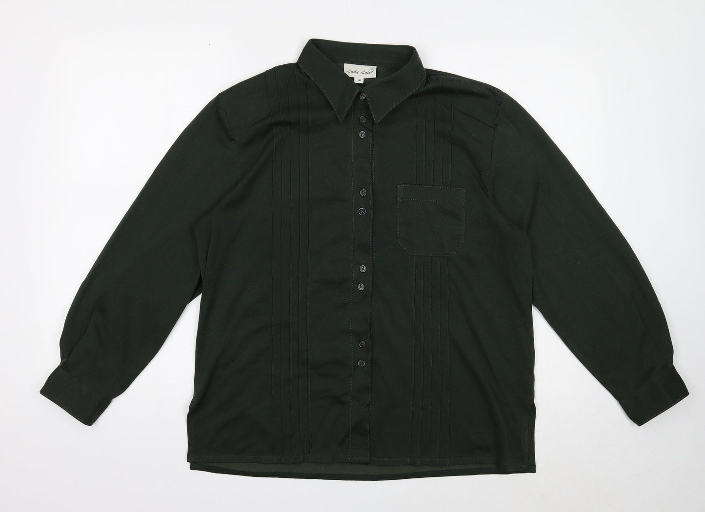 Lady Laird Womens Green Polyester Basic Button-Up Size 18 Collared