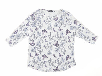 Isle Collection Womens Grey Geometric Polyester Basic T-Shirt Size S Round Neck - Butterfly Print