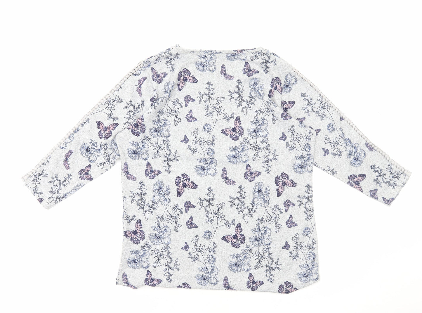 Isle Collection Womens Grey Geometric Polyester Basic T-Shirt Size S Round Neck - Butterfly Print