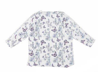 Isle Collection Womens Grey Geometric Polyester Basic T-Shirt Size S Round Neck - Butterfly Print