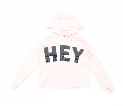 F&F Girls Pink Cotton Pullover Hoodie Size 9-10 Years Pullover - Hey