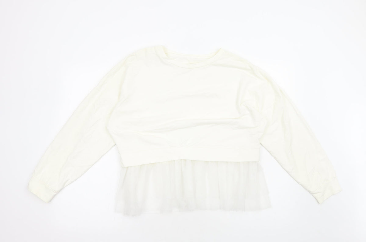 Preworn Womens White Polyester Pullover Sweatshirt Size M Pullover - Tulle Hem