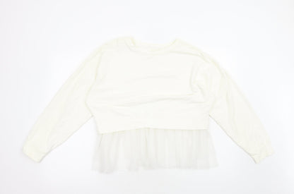 Preworn Womens White Polyester Pullover Sweatshirt Size M Pullover - Tulle Hem