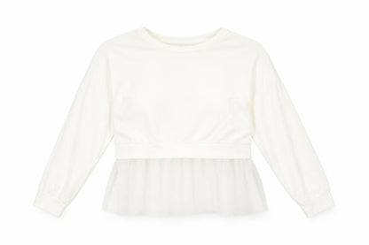 Preworn Womens White Polyester Pullover Sweatshirt Size M Pullover - Tulle Hem