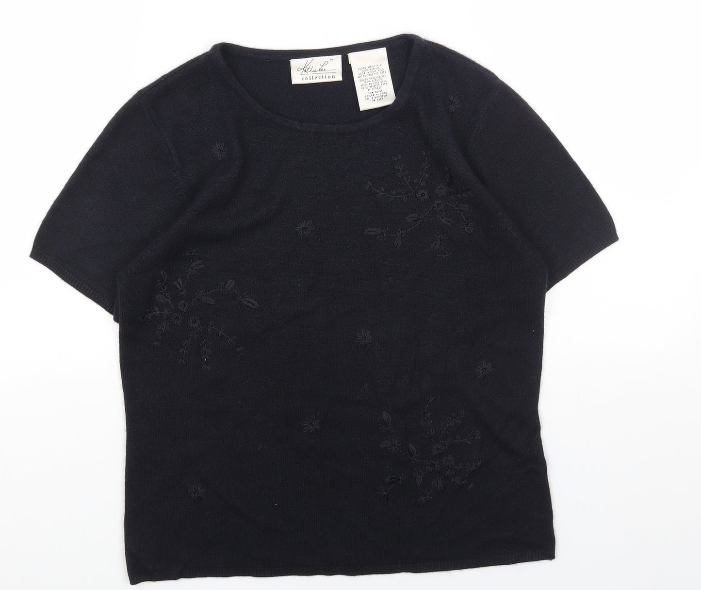KATHIE LEE Womens Black Round Neck Acrylic Pullover Jumper Size S