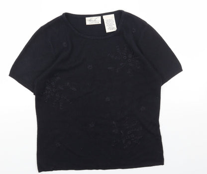 KATHIE LEE Womens Black Round Neck Acrylic Pullover Jumper Size S