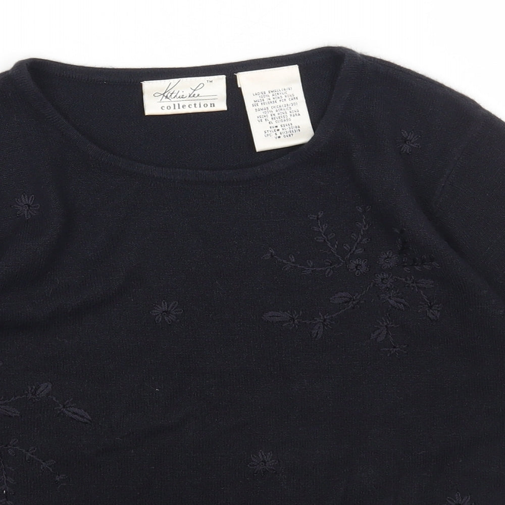 KATHIE LEE Womens Black Round Neck Acrylic Pullover Jumper Size S