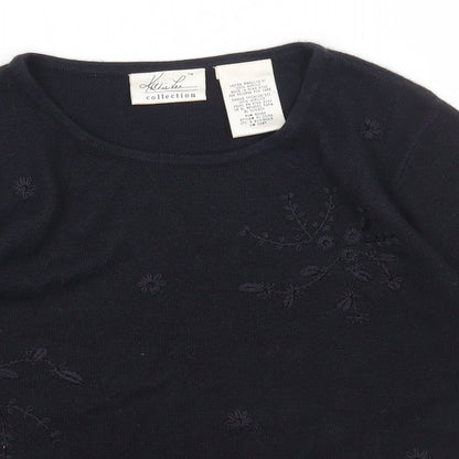 KATHIE LEE Womens Black Round Neck Acrylic Pullover Jumper Size S