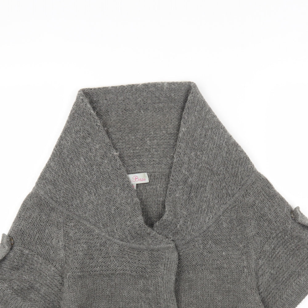 Be Beau Womens Grey V-Neck Acrylic Cardigan Jumper Size 12