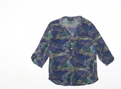 CodeCodeCode Womens Blue Geometric Viscose Basic Blouse Size L V-Neck