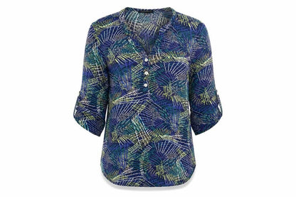 CodeCodeCode Womens Blue Geometric Viscose Basic Blouse Size L V-Neck