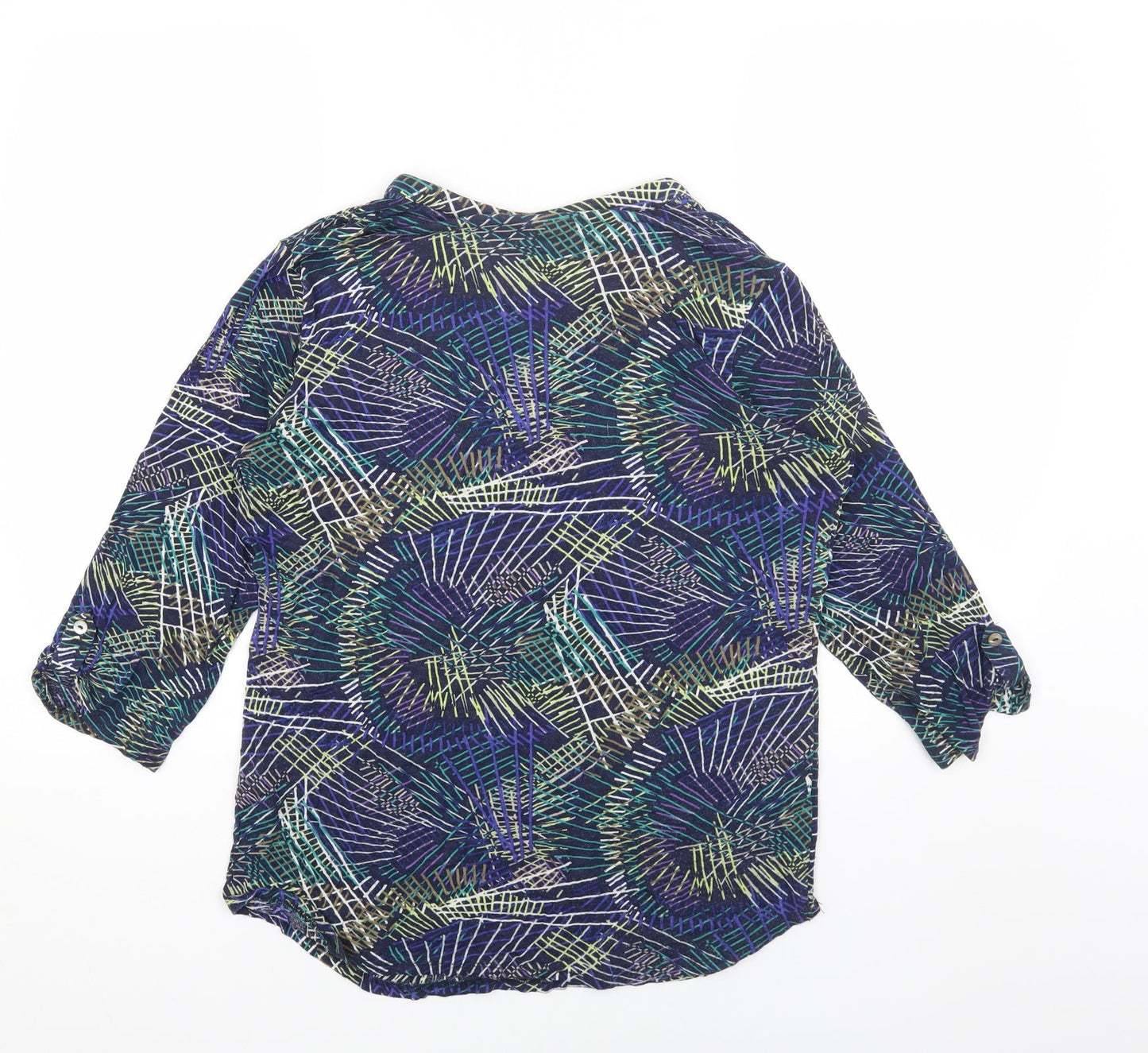 CodeCodeCode Womens Blue Geometric Viscose Basic Blouse Size L V-Neck