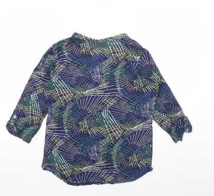 CodeCodeCode Womens Blue Geometric Viscose Basic Blouse Size L V-Neck