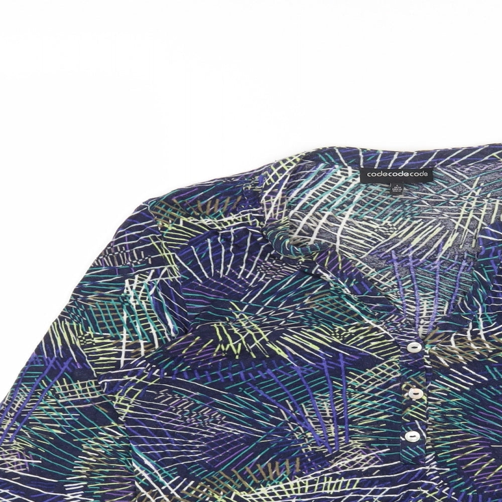 CodeCodeCode Womens Blue Geometric Viscose Basic Blouse Size L V-Neck