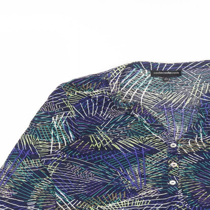CodeCodeCode Womens Blue Geometric Viscose Basic Blouse Size L V-Neck