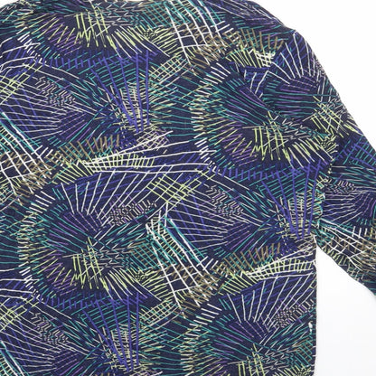 CodeCodeCode Womens Blue Geometric Viscose Basic Blouse Size L V-Neck