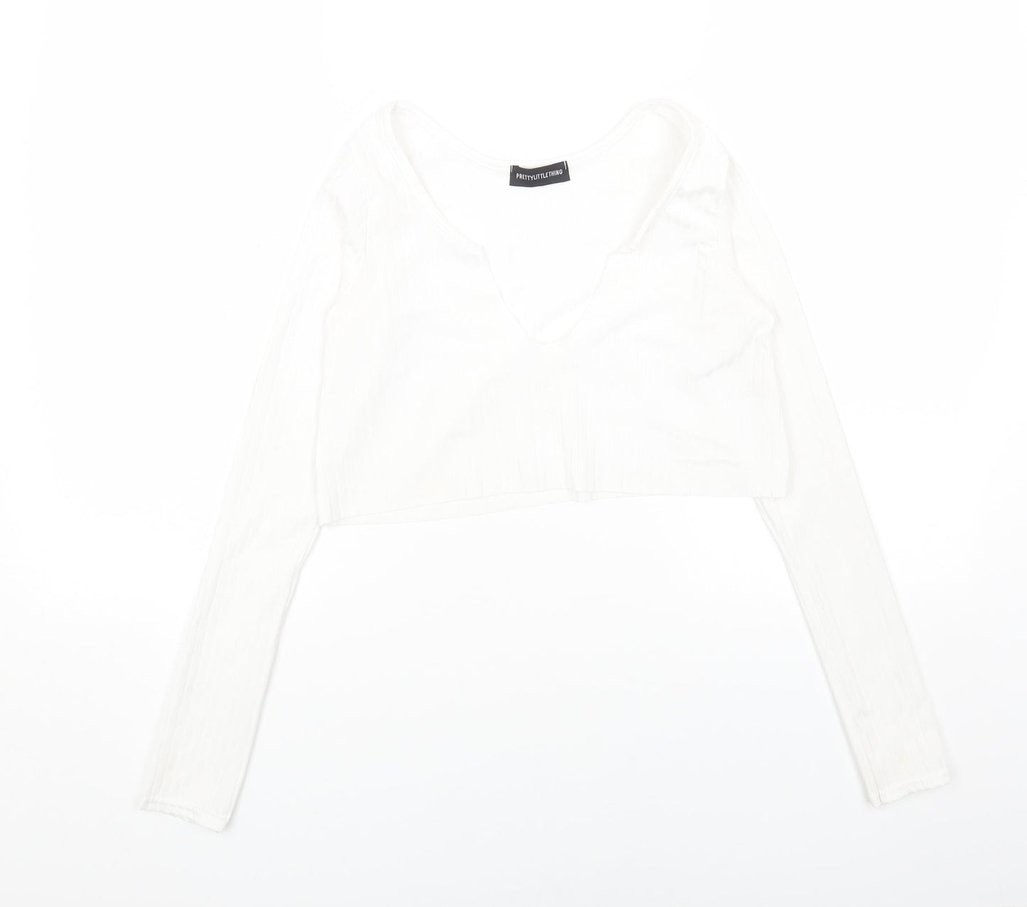 Womens UK Size 8 PRETTYLITTLETHING White Cropped Blouse