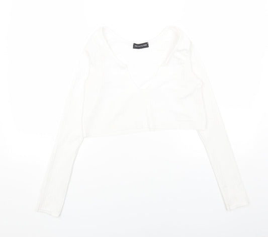 Womens UK Size 8 PRETTYLITTLETHING White Cropped Blouse