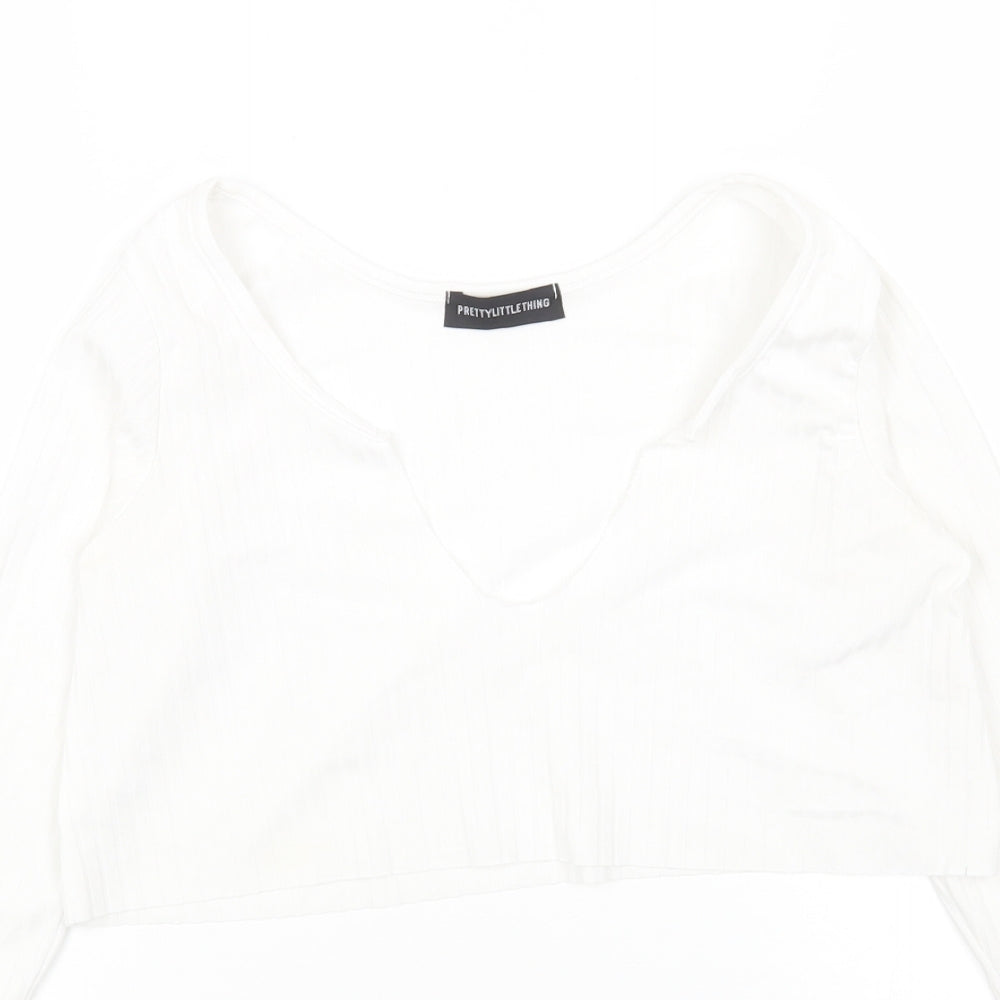 Womens UK Size 8 PRETTYLITTLETHING White Cropped Blouse