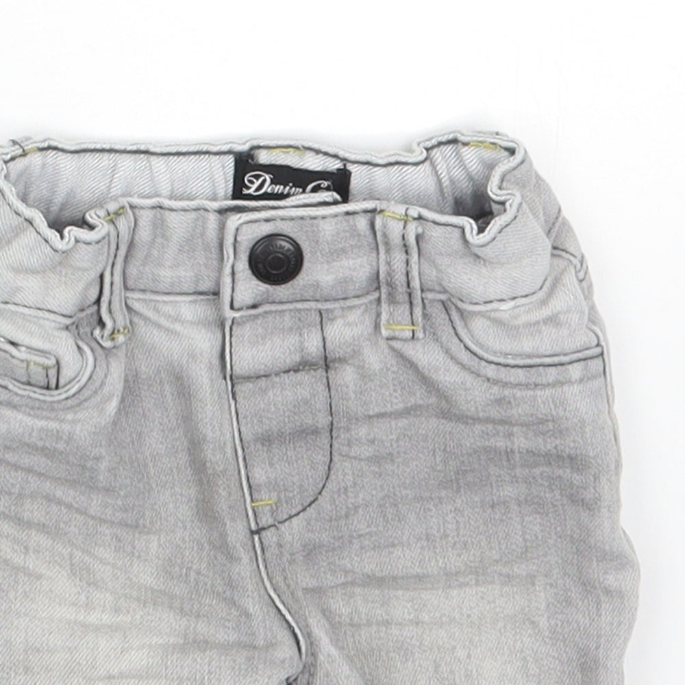 Denim & Co. Boys Grey Cotton Cropped Trousers Size 6-9 Months Snap