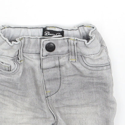 Denim & Co. Boys Grey Cotton Cropped Trousers Size 6-9 Months Snap