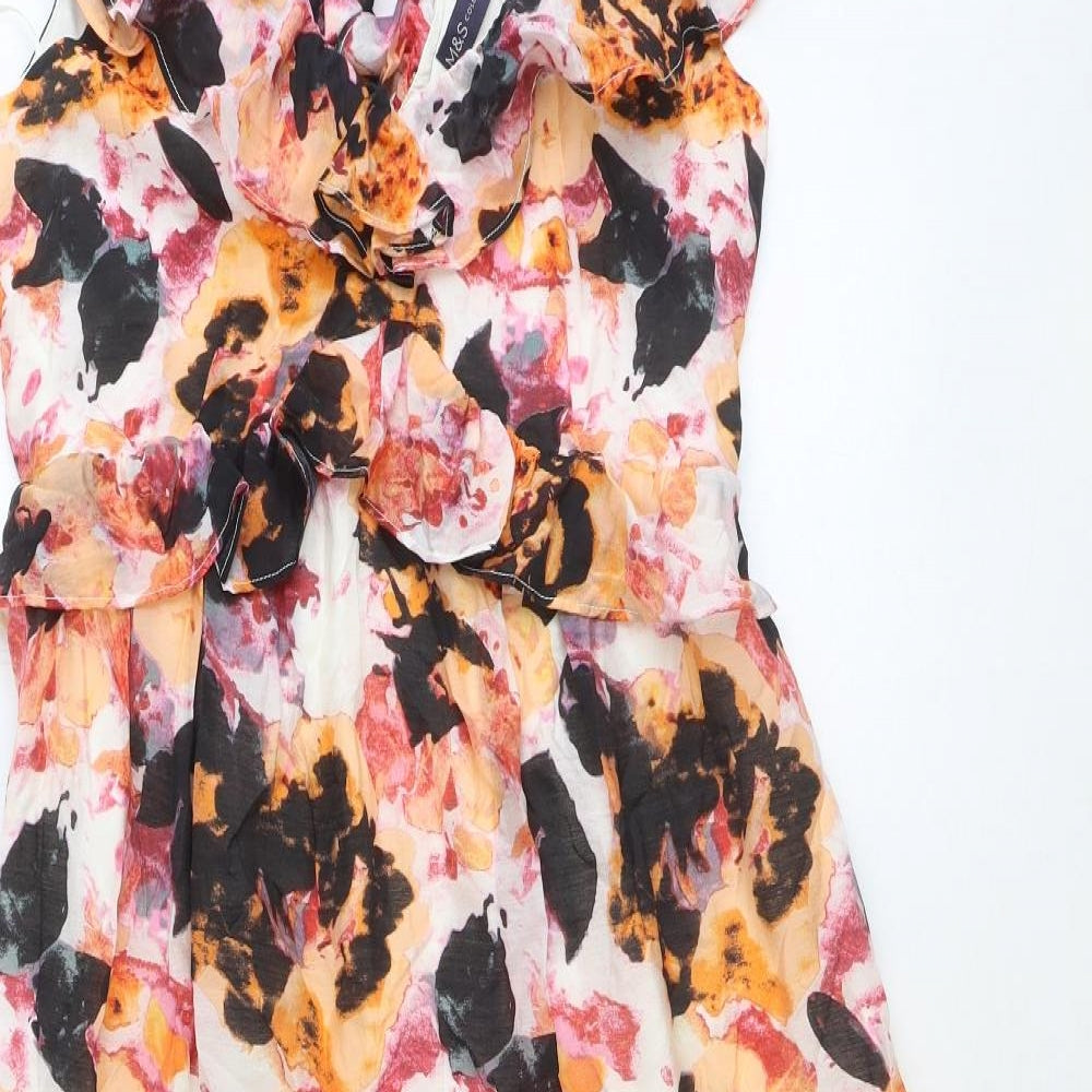 Marks and Spencer Womens Multicoloured Floral Lyocell Fit & Flare Size 10 V-Neck Tie