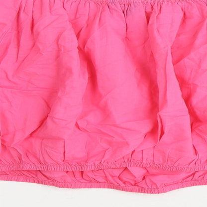 Marks and Spencer Womens Pink 100% Cotton Cropped Blouse Size 16 Boat Neck - Floral Detail