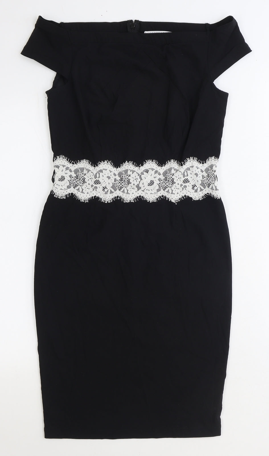 Paper Dolls Womens Black Viscose Pencil Dress Size 10 Off the Shoulder Zip - Lace Detail