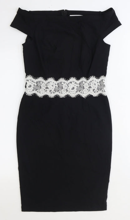 Paper Dolls Womens Black Viscose Pencil Dress Size 10 Off the Shoulder Zip - Lace Detail