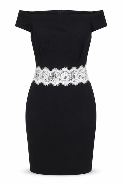 Paper Dolls Womens Black Viscose Pencil Dress Size 10 Off the Shoulder Zip - Lace Detail