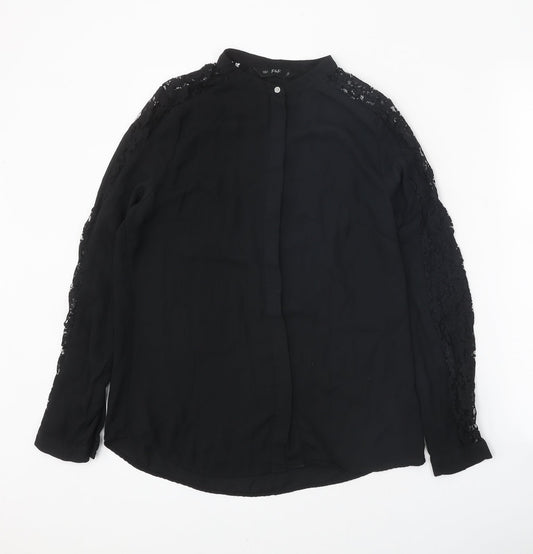 F&F Womens Black Polyester Basic Button-Up Size 8 V-Neck