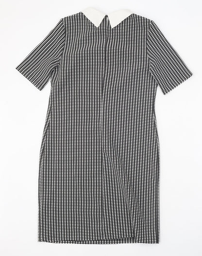 Papaya Womens Black Geometric Polyester Sheath Size 8 Collared Button