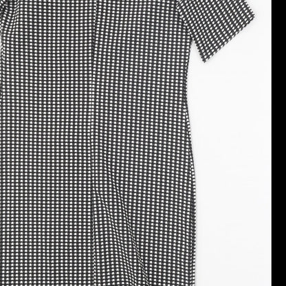 Papaya Womens Black Geometric Polyester Sheath Size 8 Collared Button