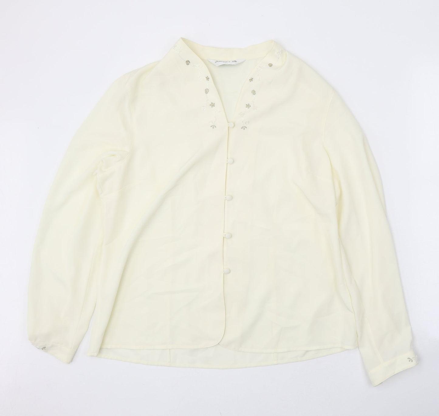 Womens UK Size L Jumper Yellow Basic Button-Up