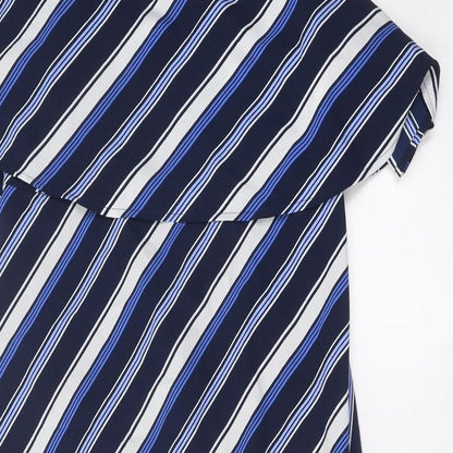 Marks and Spencer Womens Blue Striped Polyester Mermaid Size 12 Off the Shoulder Zip