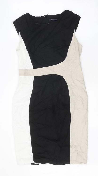 Marks and Spencer Womens Multicoloured Colourblock Linen Pencil Dress Size 12 Boat Neck Zip