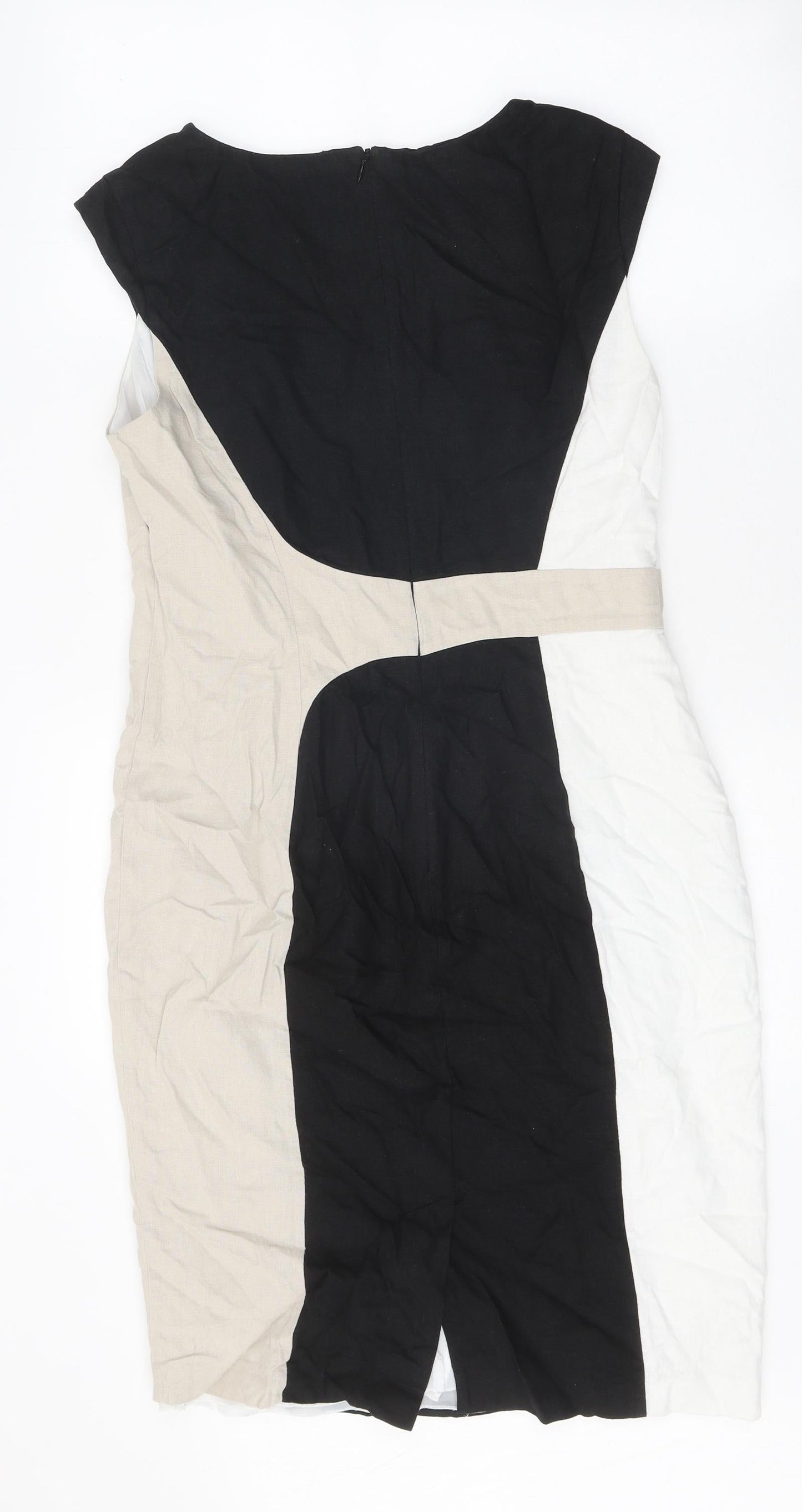 Marks and Spencer Womens Multicoloured Colourblock Linen Pencil Dress Size 12 Boat Neck Zip