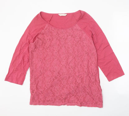 Authentic Womens Pink Cotton Basic T-Shirt Size 16 Round Neck - Lace Detail