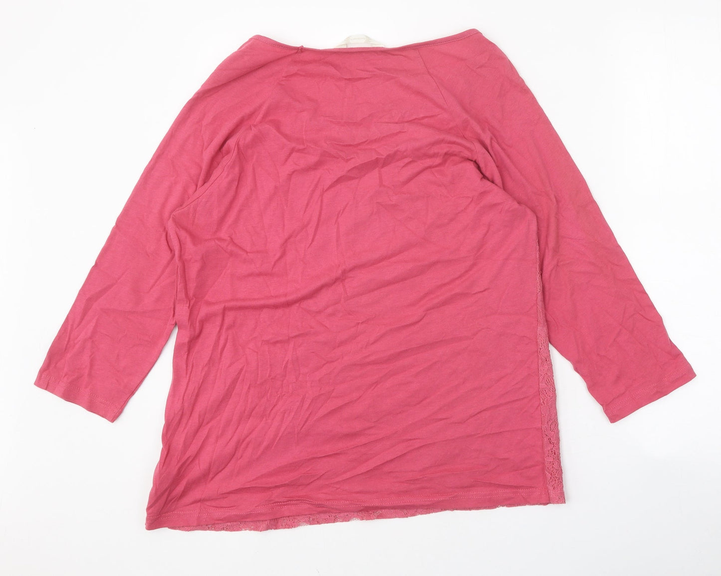 Authentic Womens Pink Cotton Basic T-Shirt Size 16 Round Neck - Lace Detail