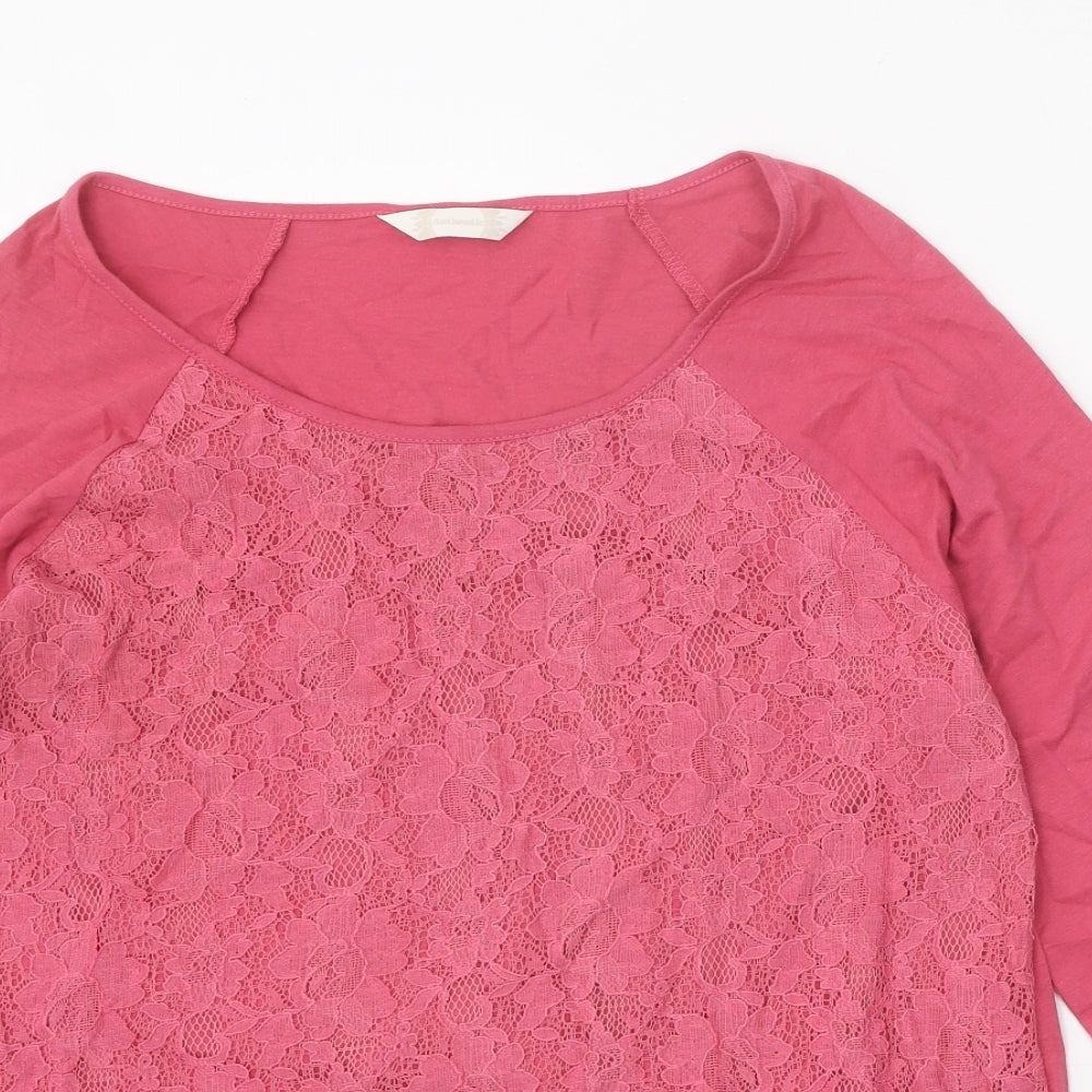 Authentic Womens Pink Cotton Basic T-Shirt Size 16 Round Neck - Lace Detail