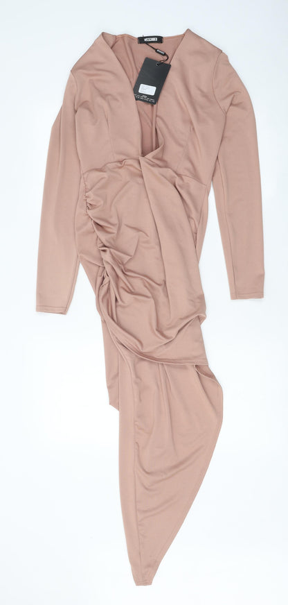 Missguided Womens Beige Polyester Bodycon Size 12 V-Neck Pullover