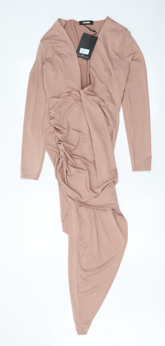Missguided Womens Beige Polyester Bodycon Size 12 V-Neck Pullover