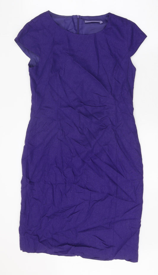 Autonomy Womens Purple Linen Pencil Dress Size 12 Boat Neck Zip