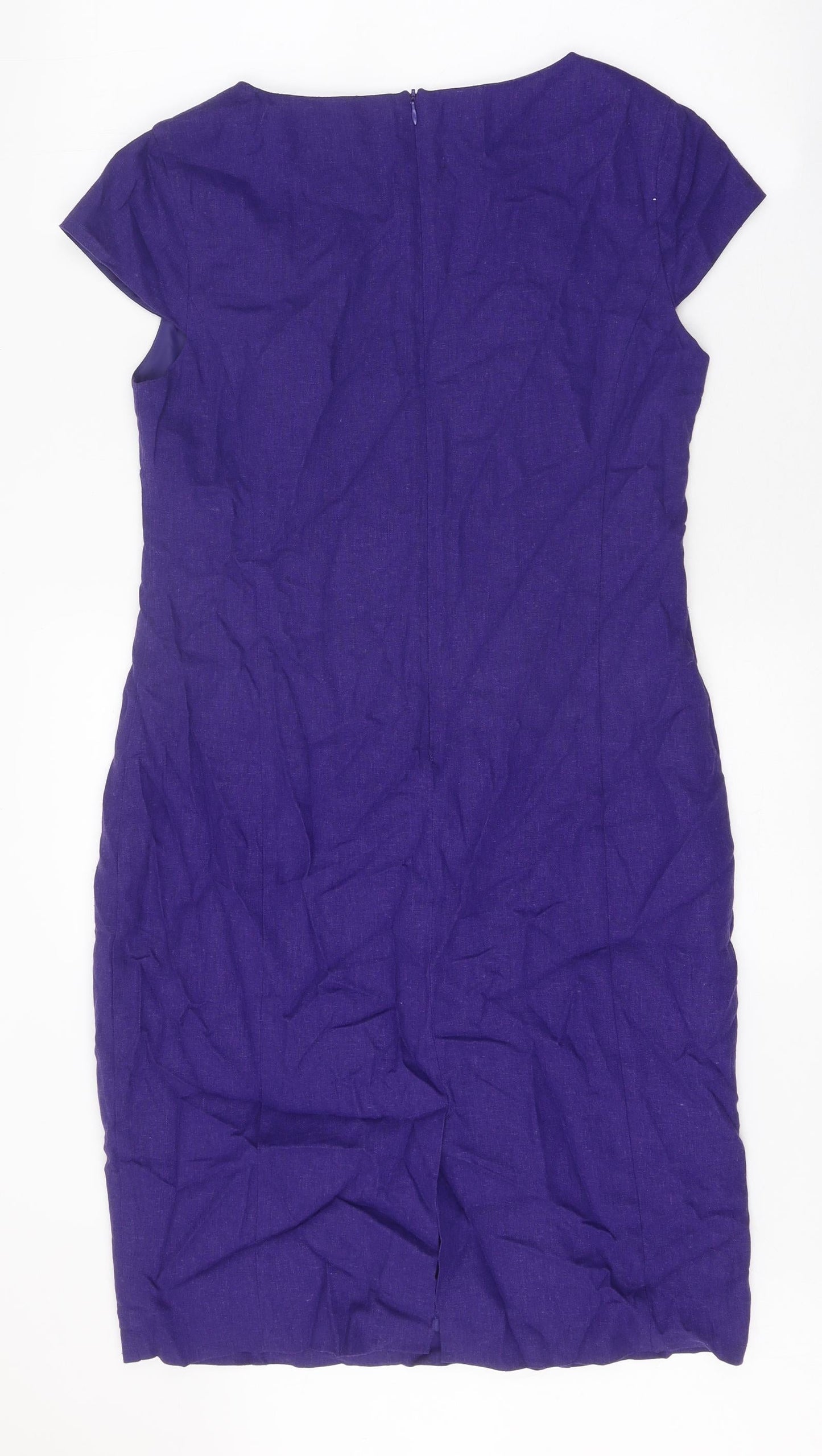 Autonomy Womens Purple Linen Pencil Dress Size 12 Boat Neck Zip