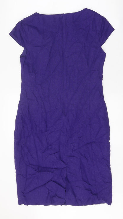 Autonomy Womens Purple Linen Pencil Dress Size 12 Boat Neck Zip
