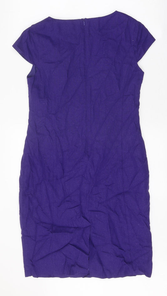 Autonomy Womens Purple Linen Pencil Dress Size 12 Boat Neck Zip