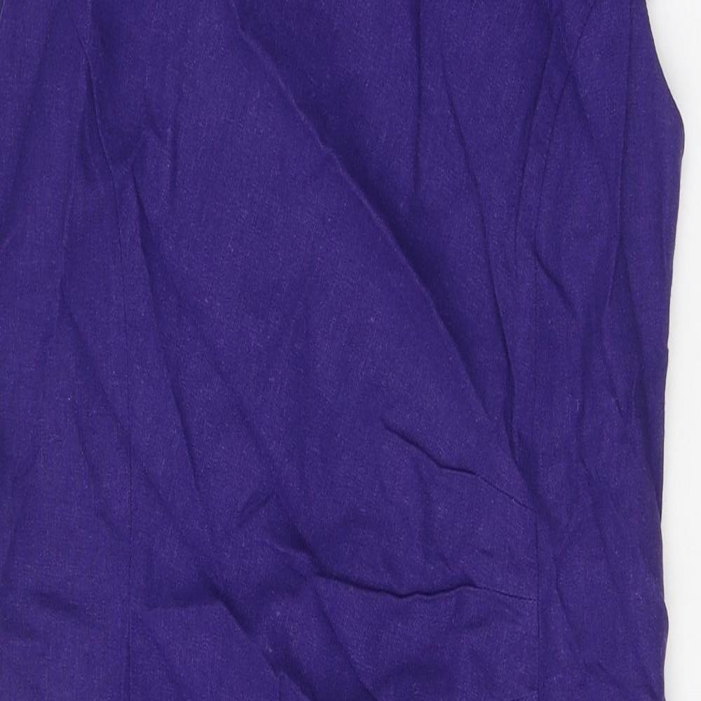 Autonomy Womens Purple Linen Pencil Dress Size 12 Boat Neck Zip