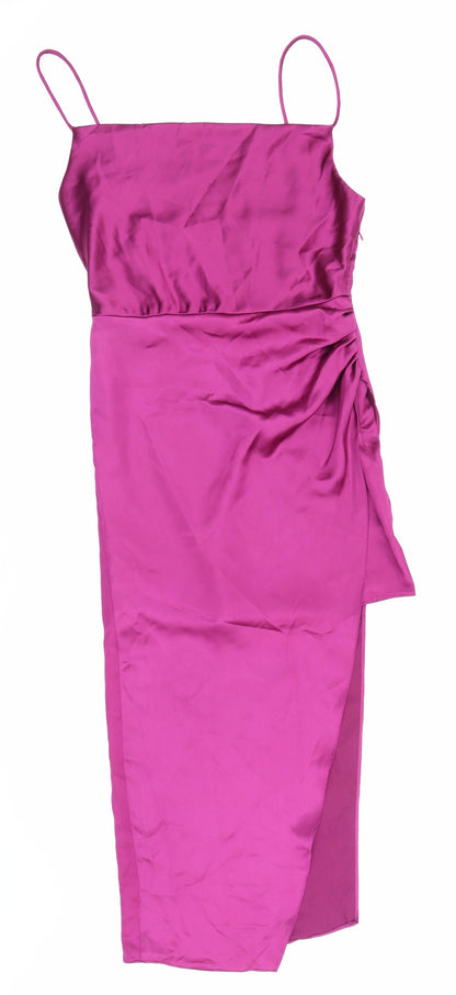 Zara Womens Purple Polyester Slip Dress Size S Square Neck Zip